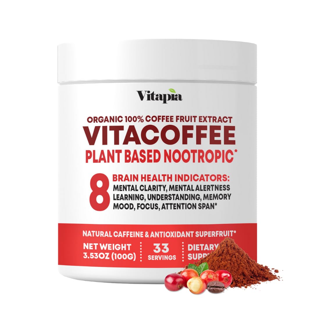 Vitapia Vitacoffee energy-boost powder with scoop for busy mornings.
