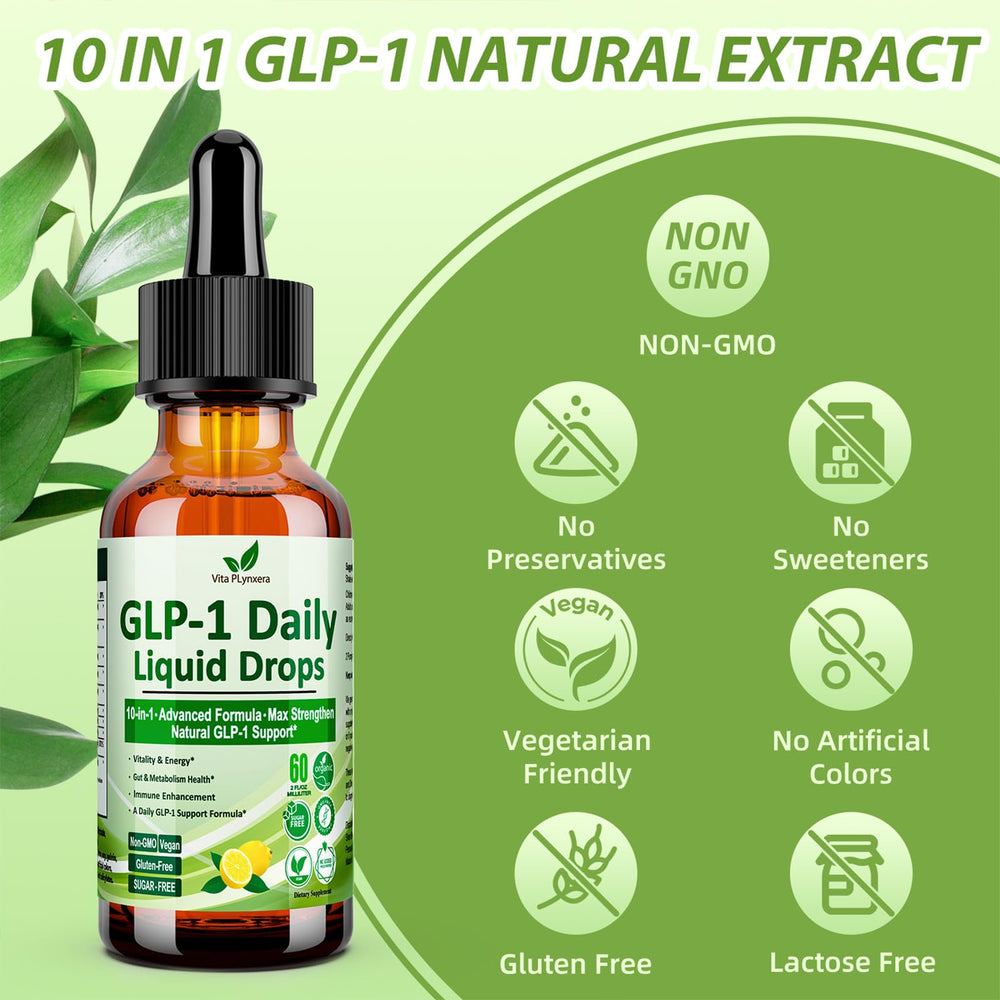 Glass of water with Vita PLynxera GLP-1 Drops ready to drink.
