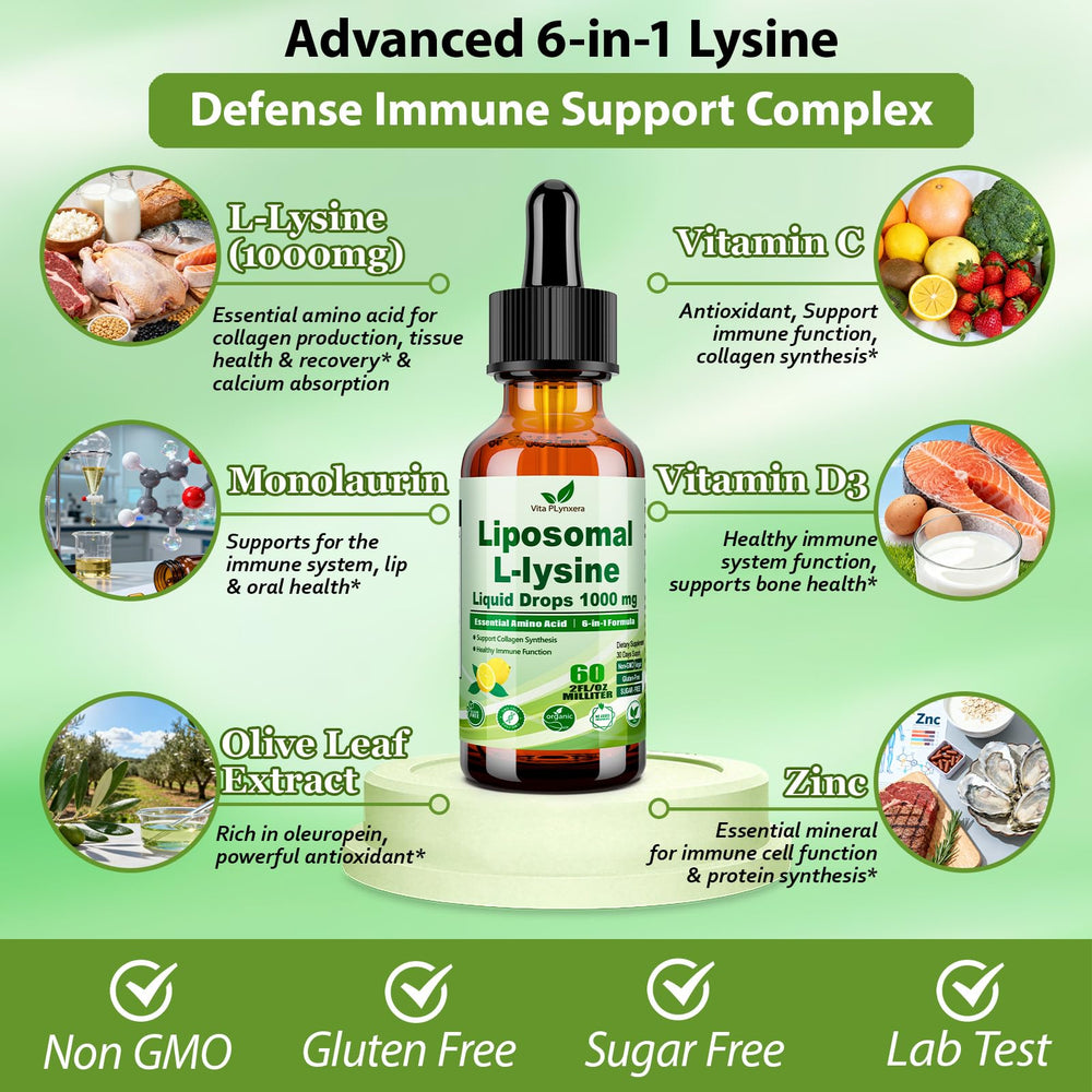 Vita PLynxera Lysine liquid drops with precise dosing marks for easy use.