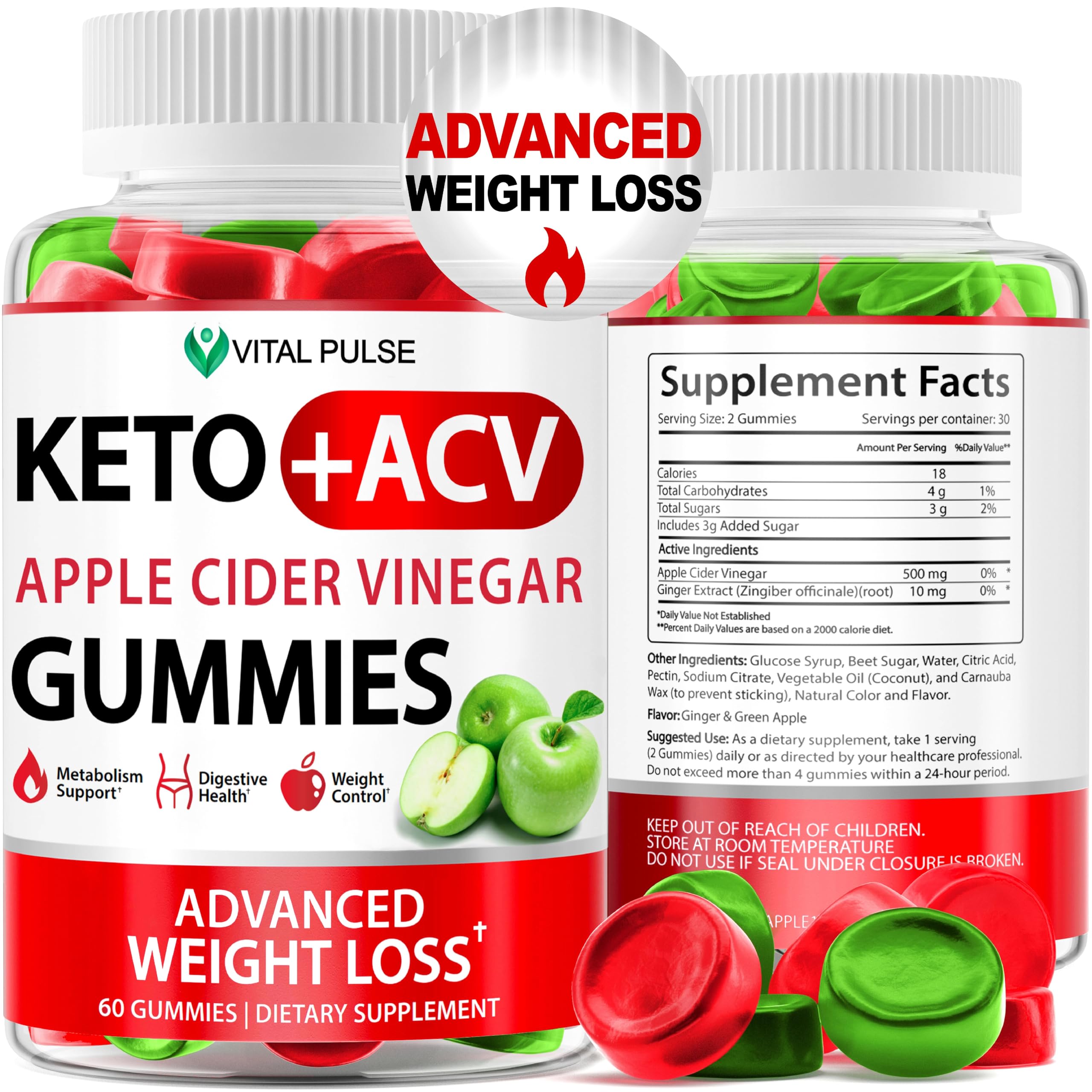 Vital Pulse Keto ACV Gummies bottle for daily weight management in apple flavor