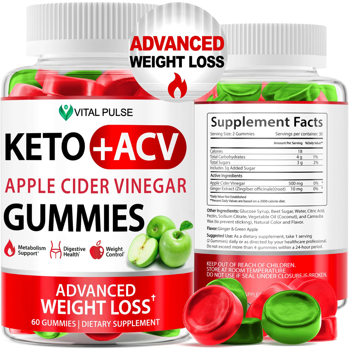 Vital Pulse Keto ACV Gummies bottle for daily weight management in apple flavor