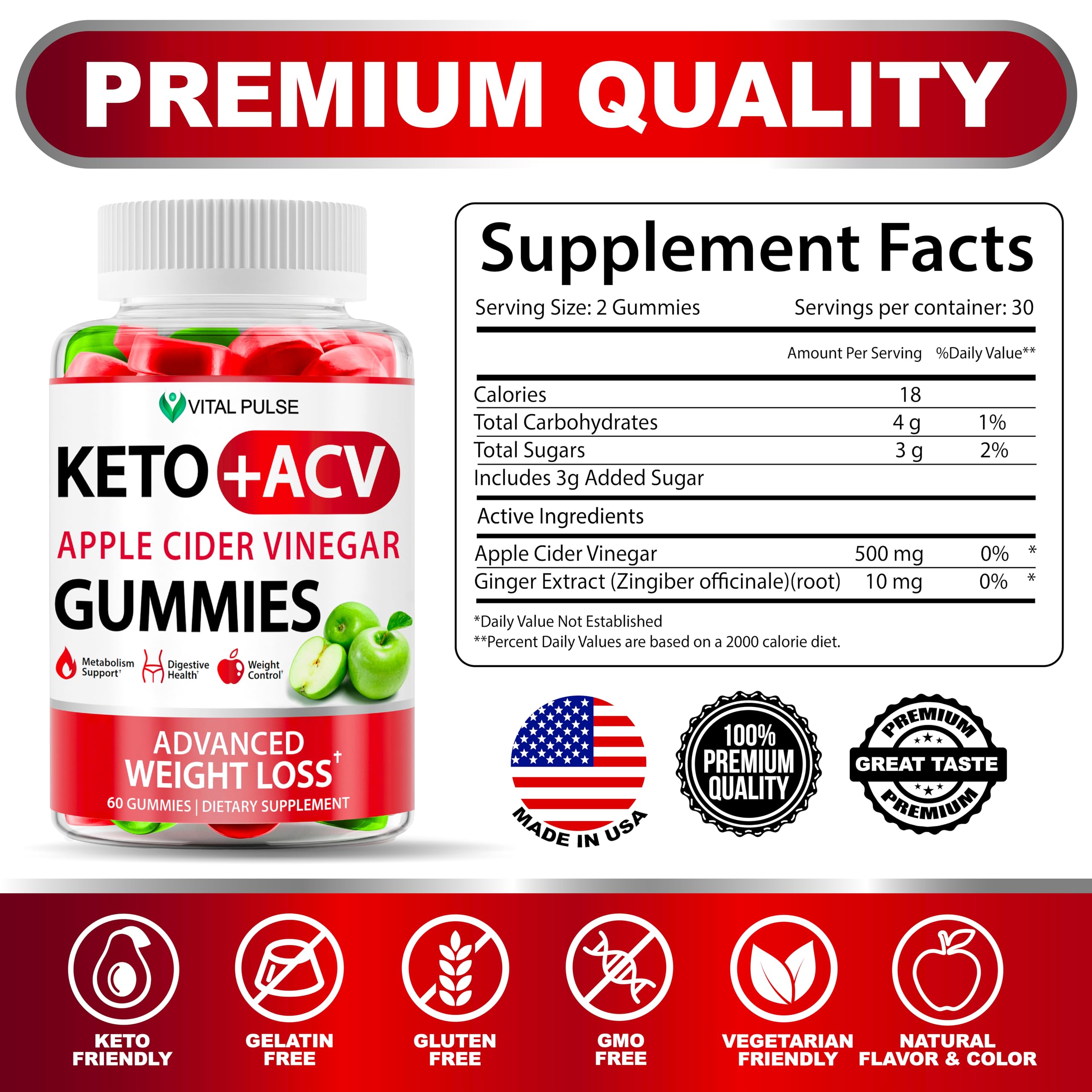 Vital Pulse Keto ACV Gummies gelatin-free and gluten-free formula supports diverse diets