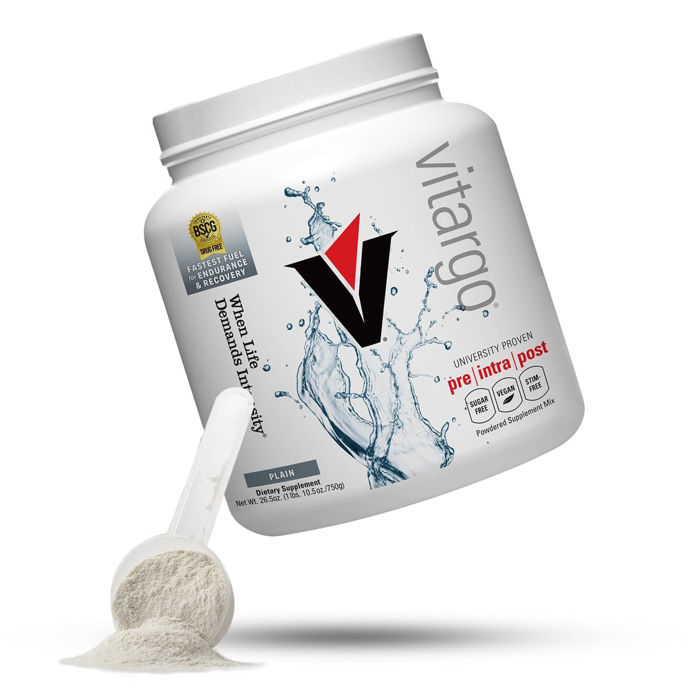 Vitargo bottle pour signals fast-digesting carbohydrate fueling workouts