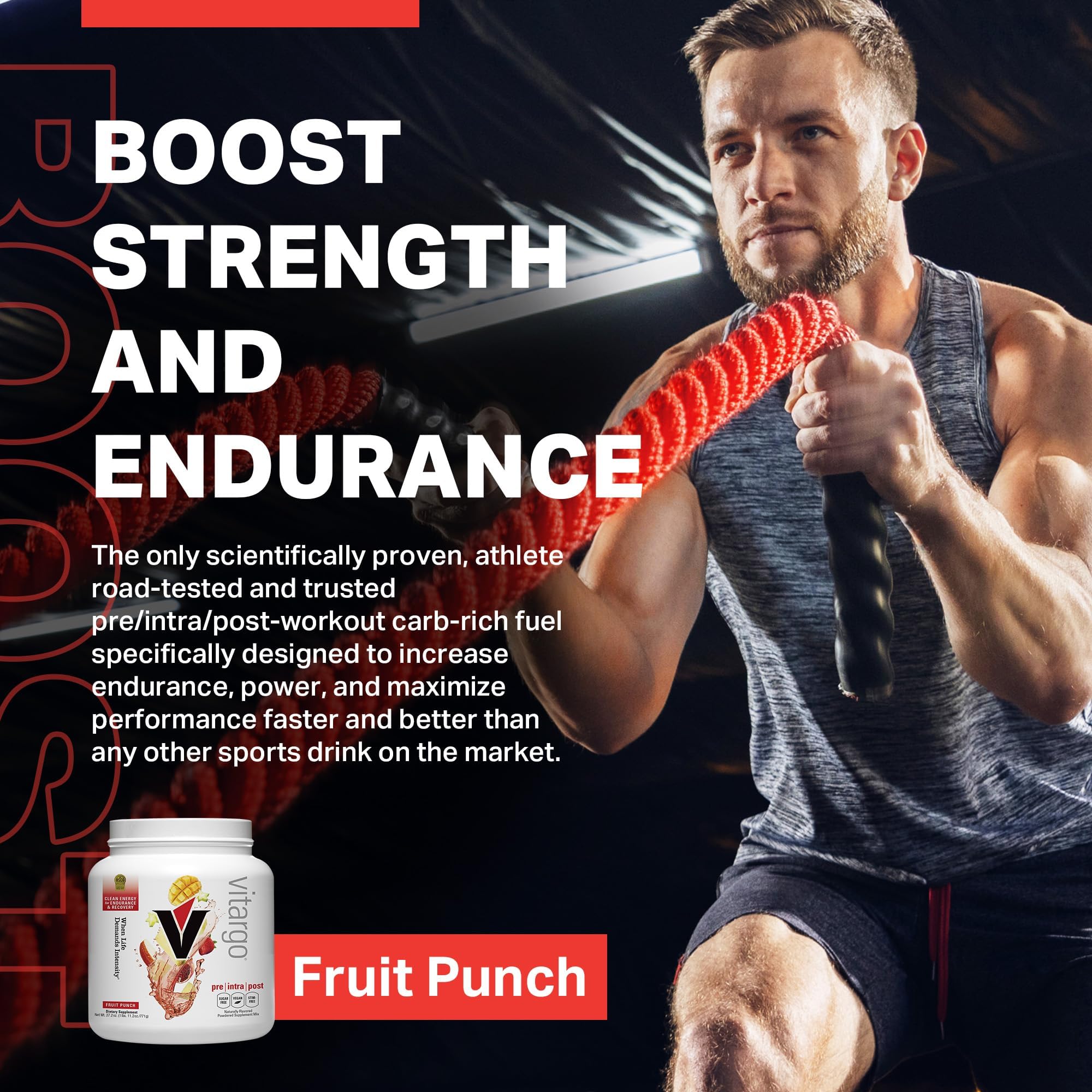 Vitargo Fruit Punch mixing glass demonstrates rapid dissolution without bloating.