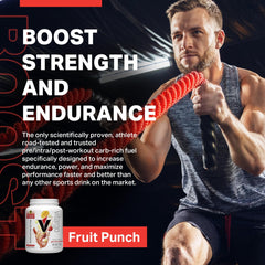 Vitargo Fruit Punch powder being poured into shaker for smooth mixing.