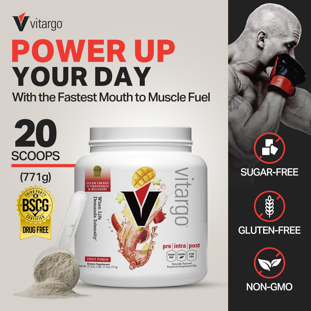 Vitargo Fruit Punch scoop ready for rapid pre- or intra-workout fueling.