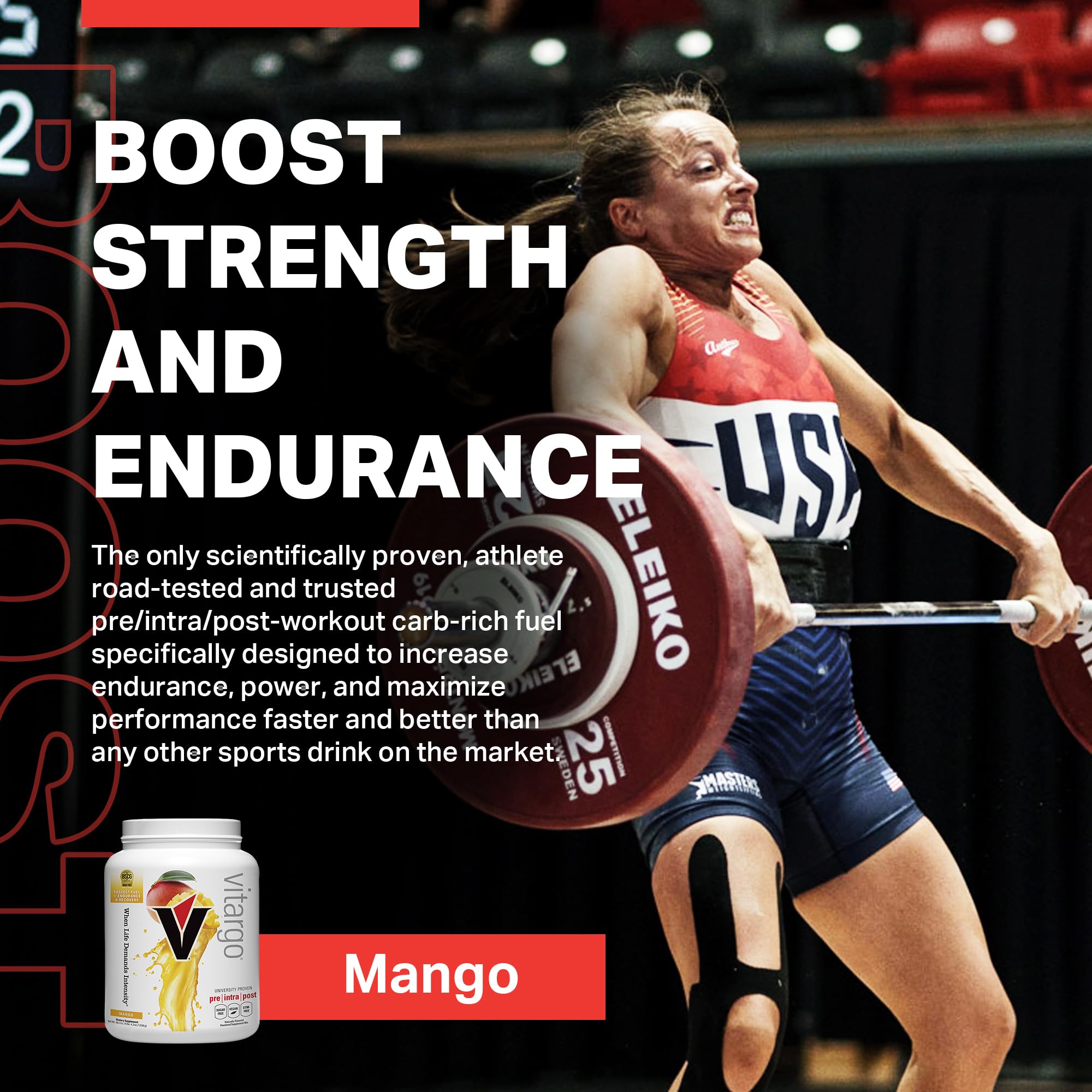 Vitargo Mango pre-workout serving boosts sustained energy.