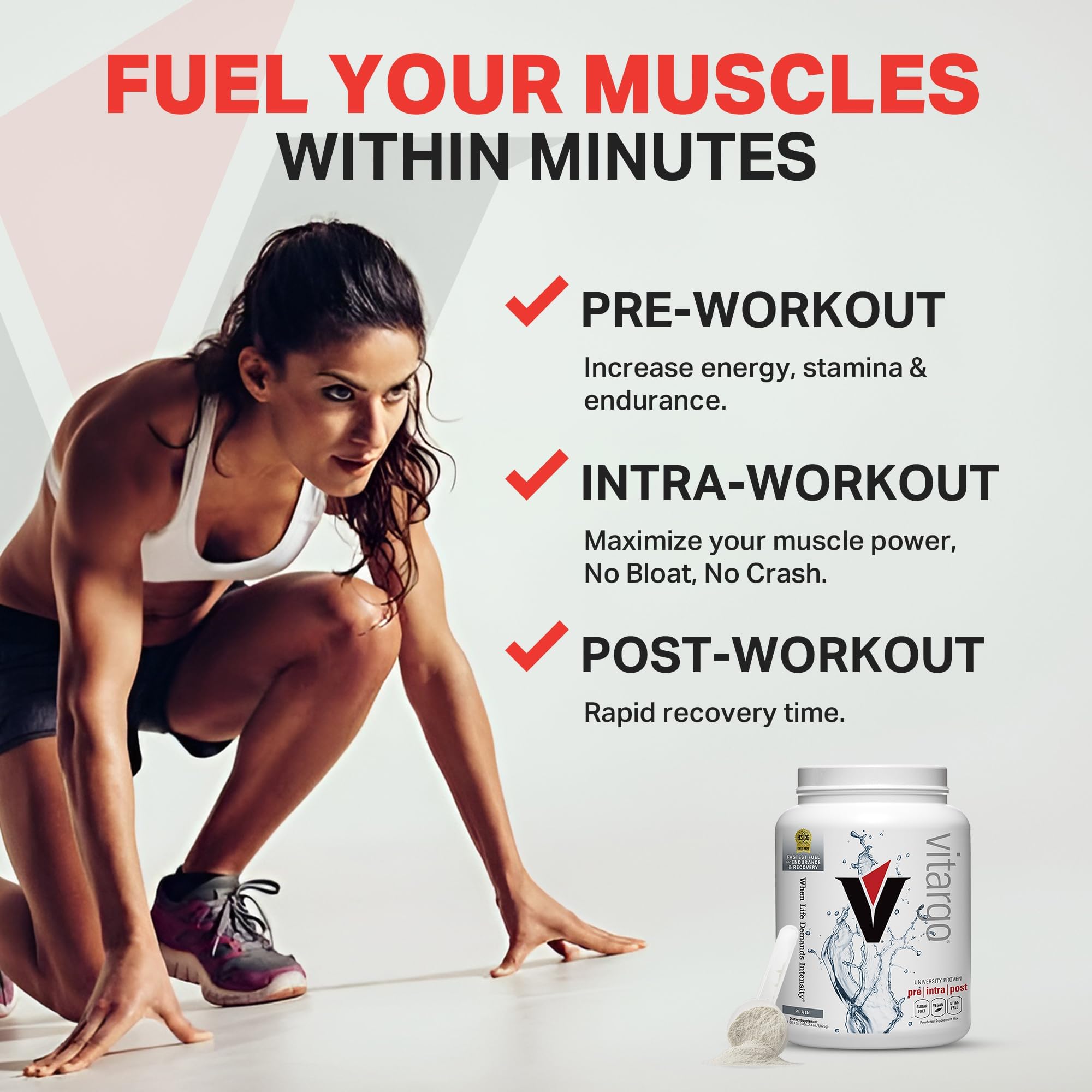 Vitargo plain label close-up highlighting a sugar-free formula.