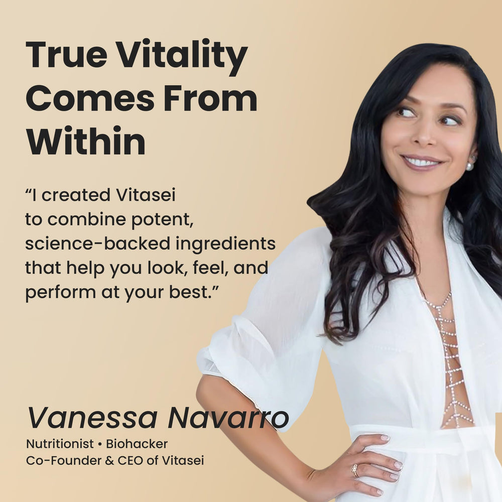 VITASEI hydrolyzed collagen powder with hyaluronic acid and visual boost in packaging.