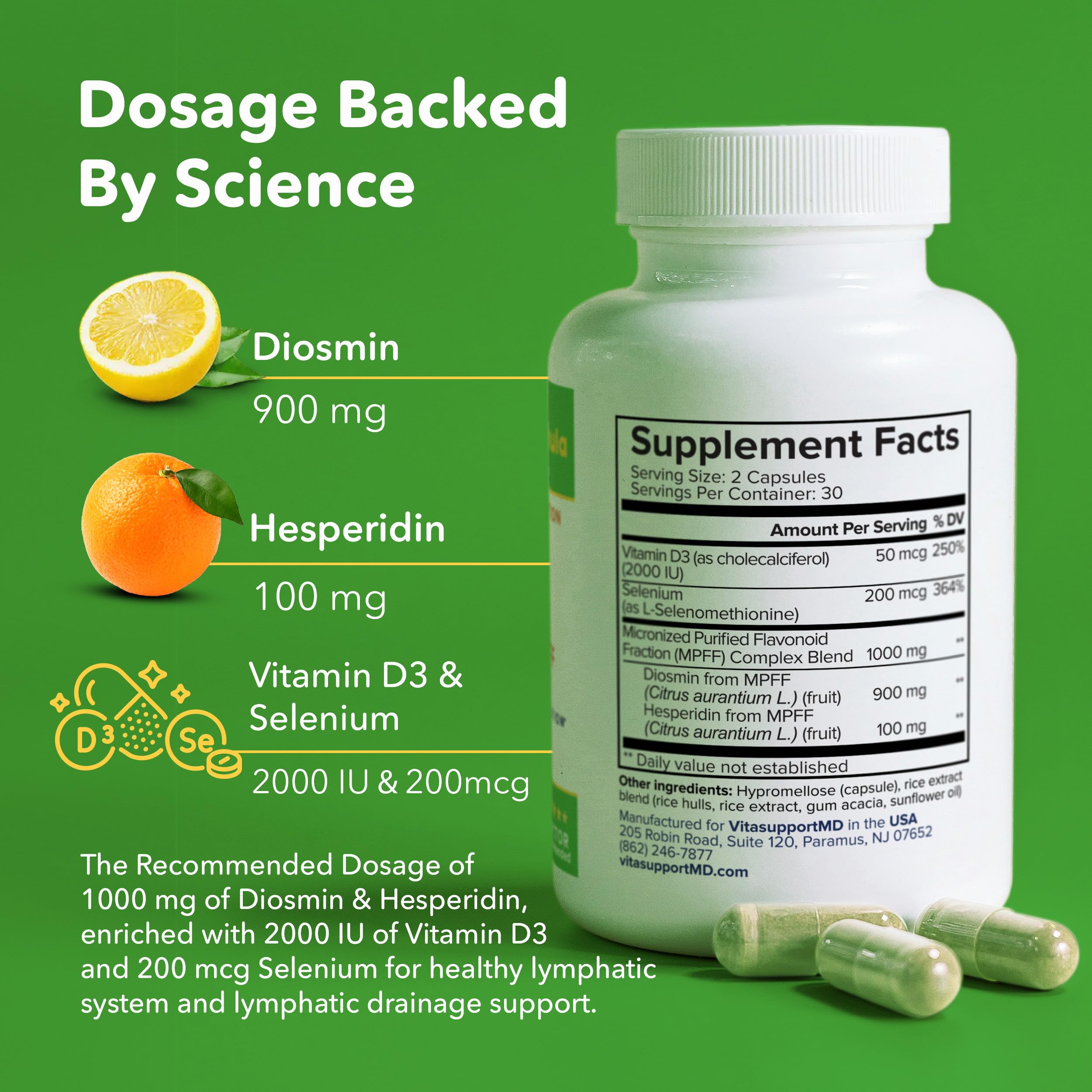 VITASUPPORTMD MPFF lymphatic support capsules aiding circulation.