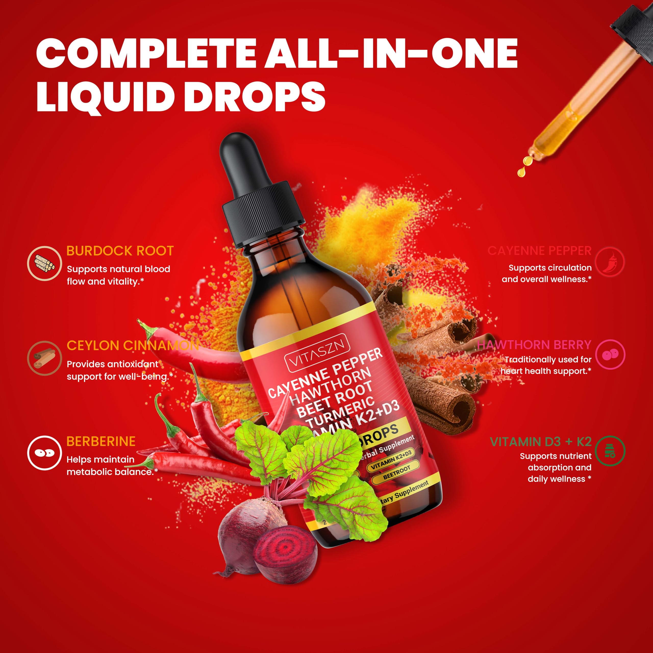 VITASZN D3 and K2 liquid drops for vitamin support.