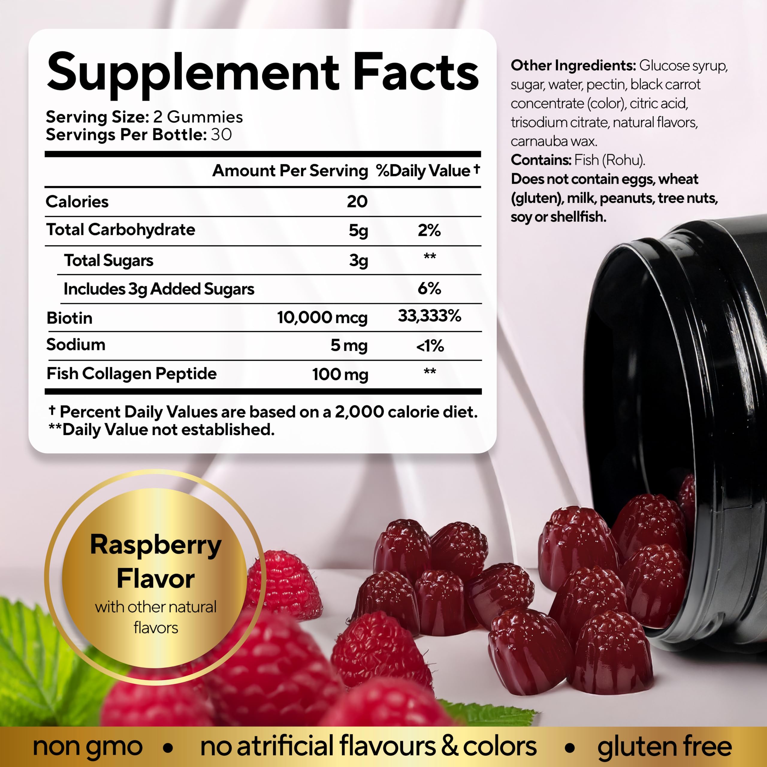 Collagen-enriched VitaUp Biotin Gummies visually shown for skin hydration support