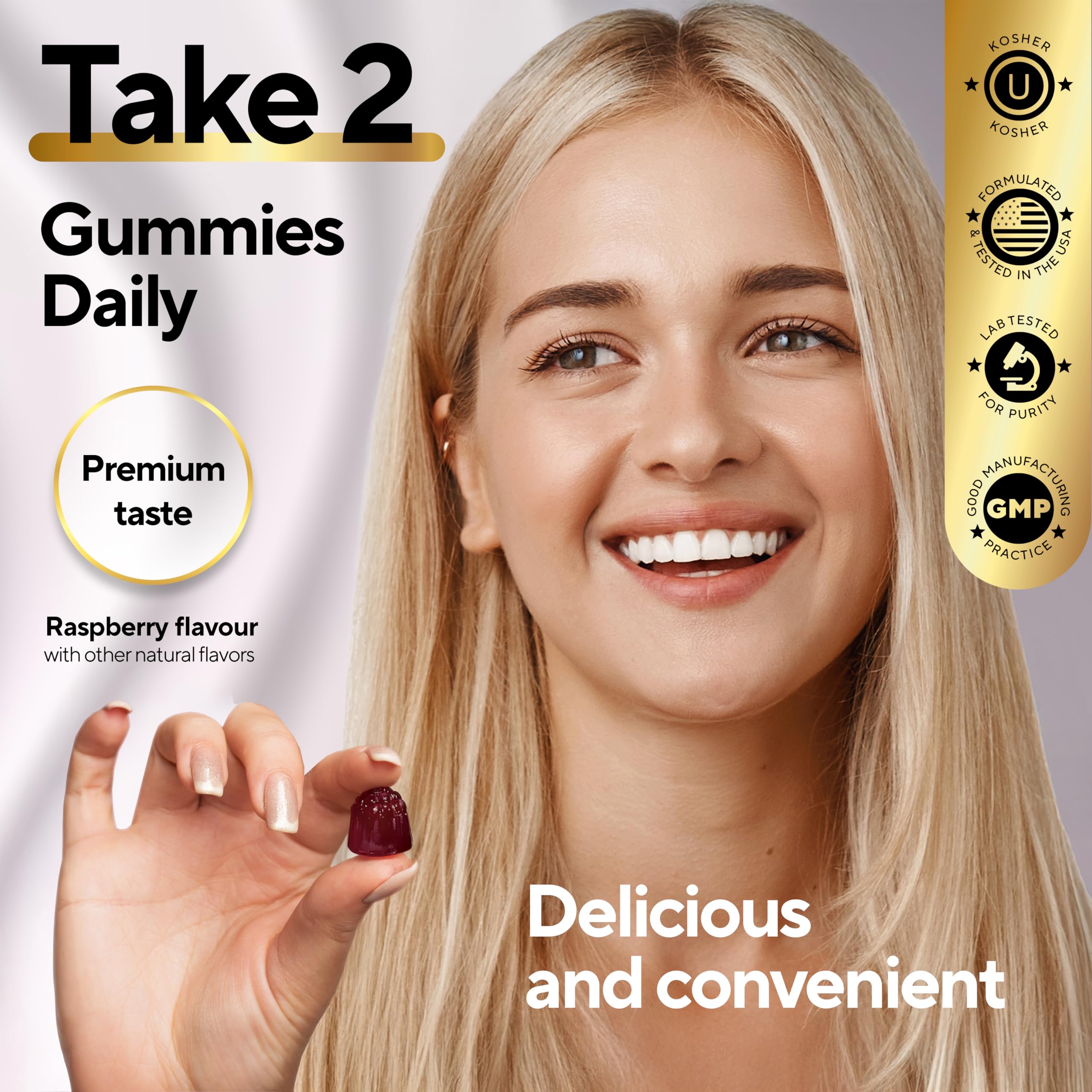 Kosher-certified VitaUp Biotin Gummies bottle for daily use