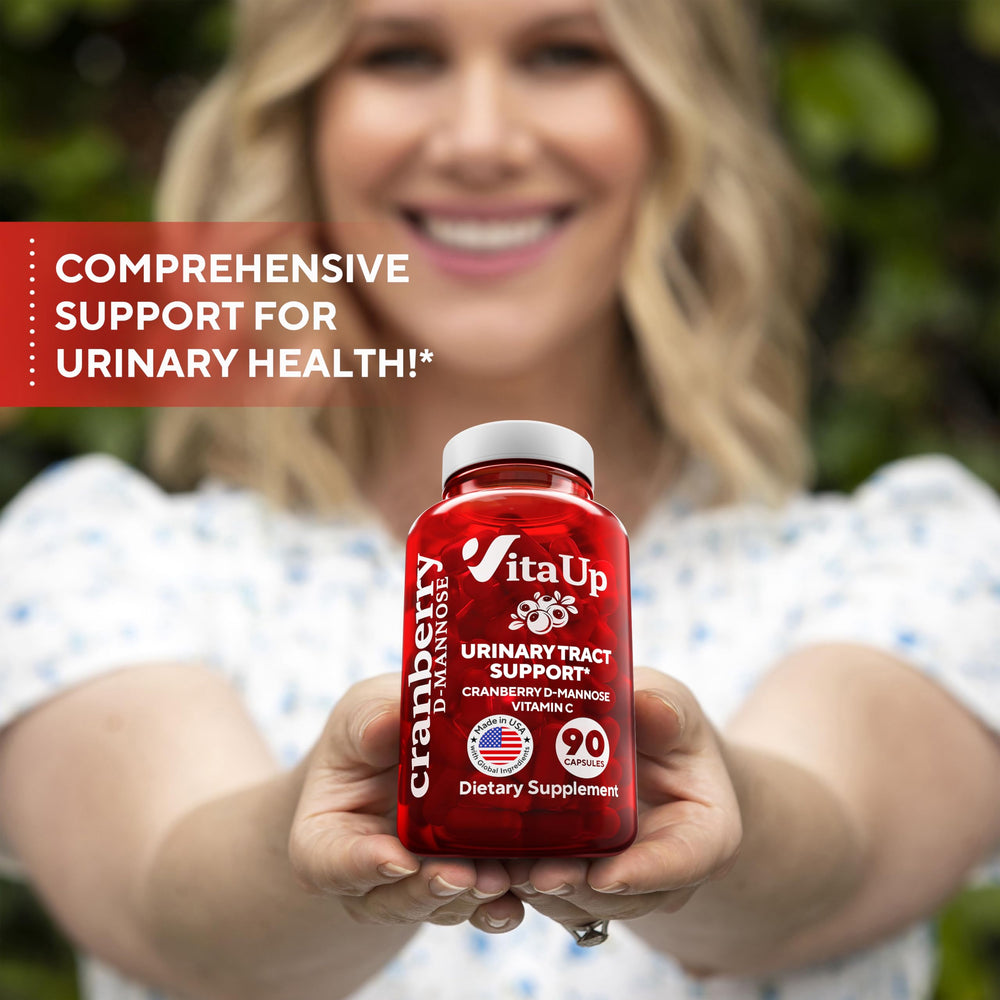 Cranberry concentrate visual with VitaUp capsules suggests antioxidant support