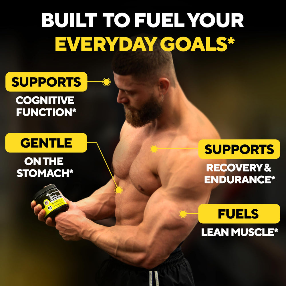 VitaUp Creatine Monohydrate Gummies being poured for easy daily supplementation during workouts.