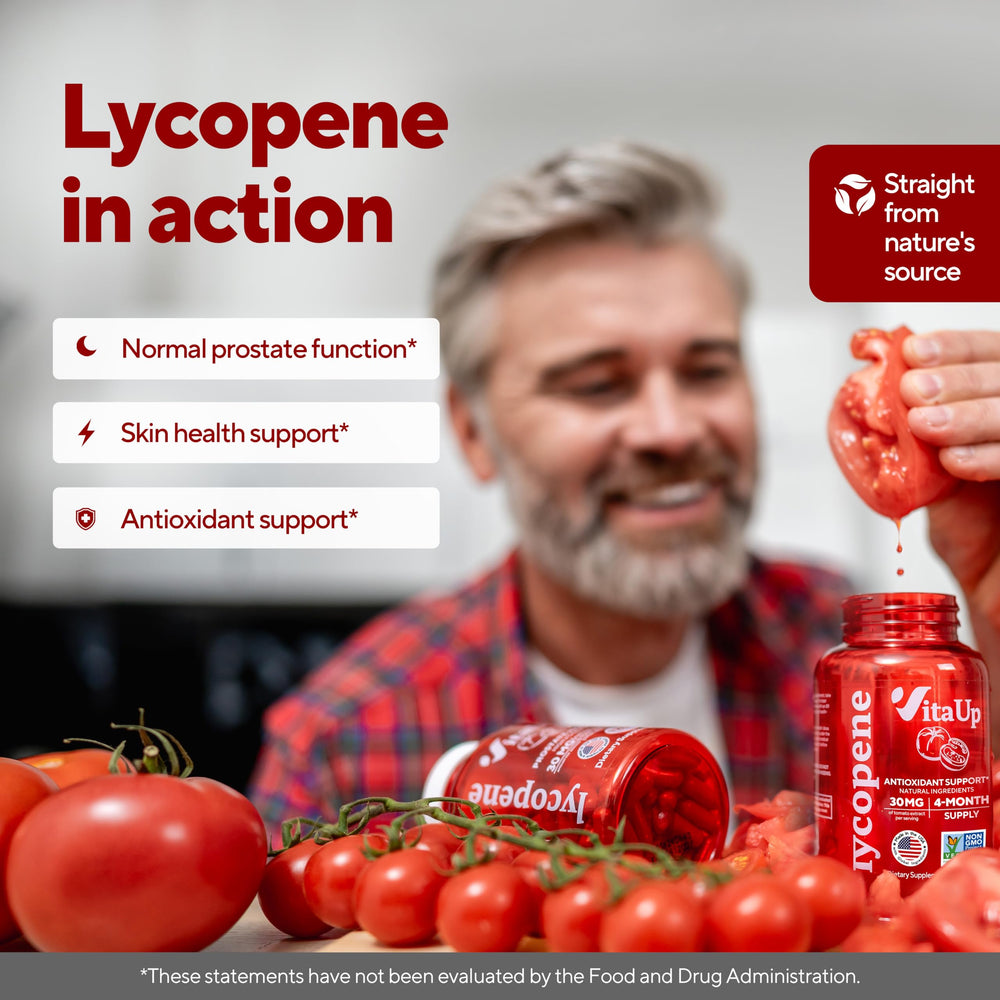 VitaUp Lycopene label back showing supplement facts and purity