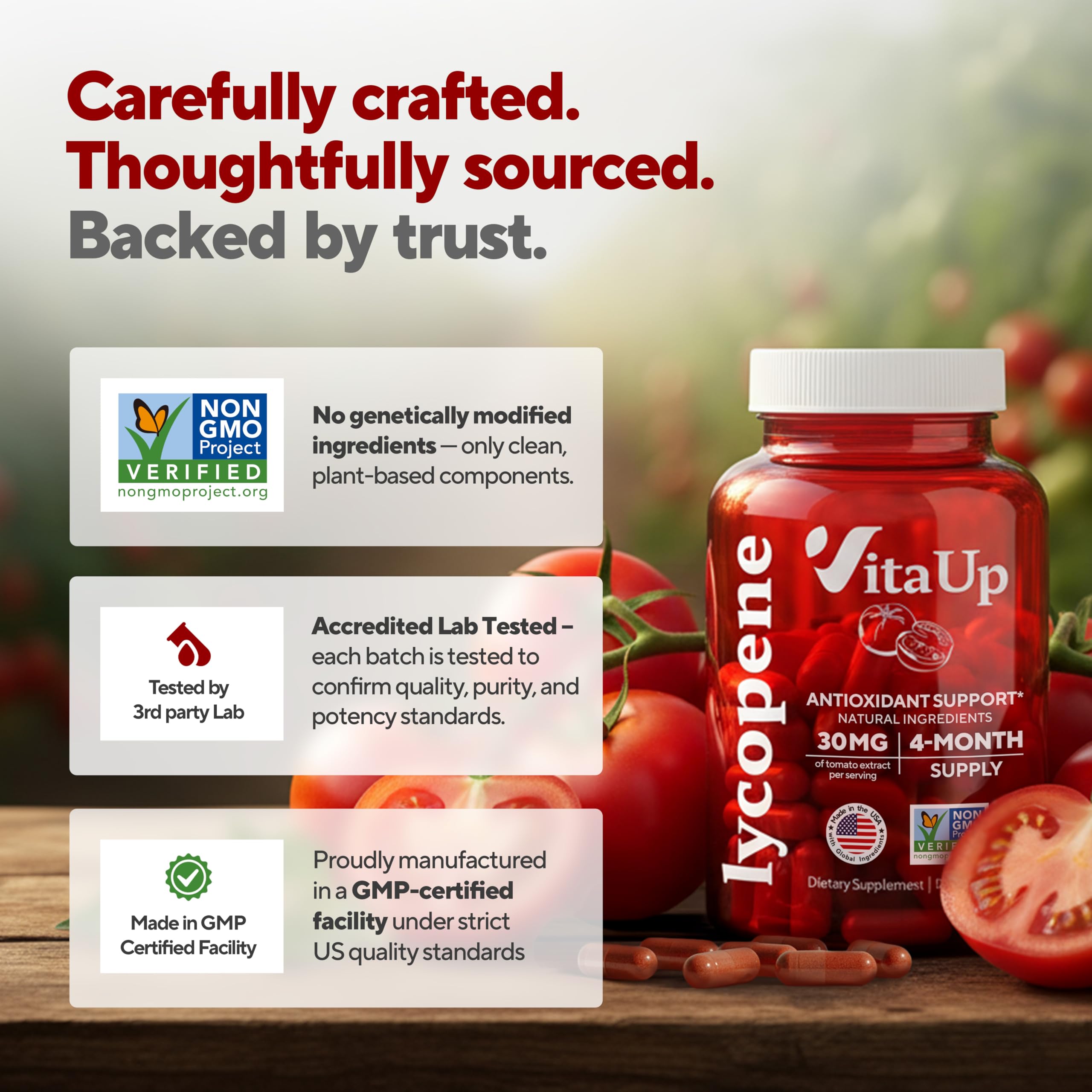 VitaUp Lycopene packaging box on table with clear branding