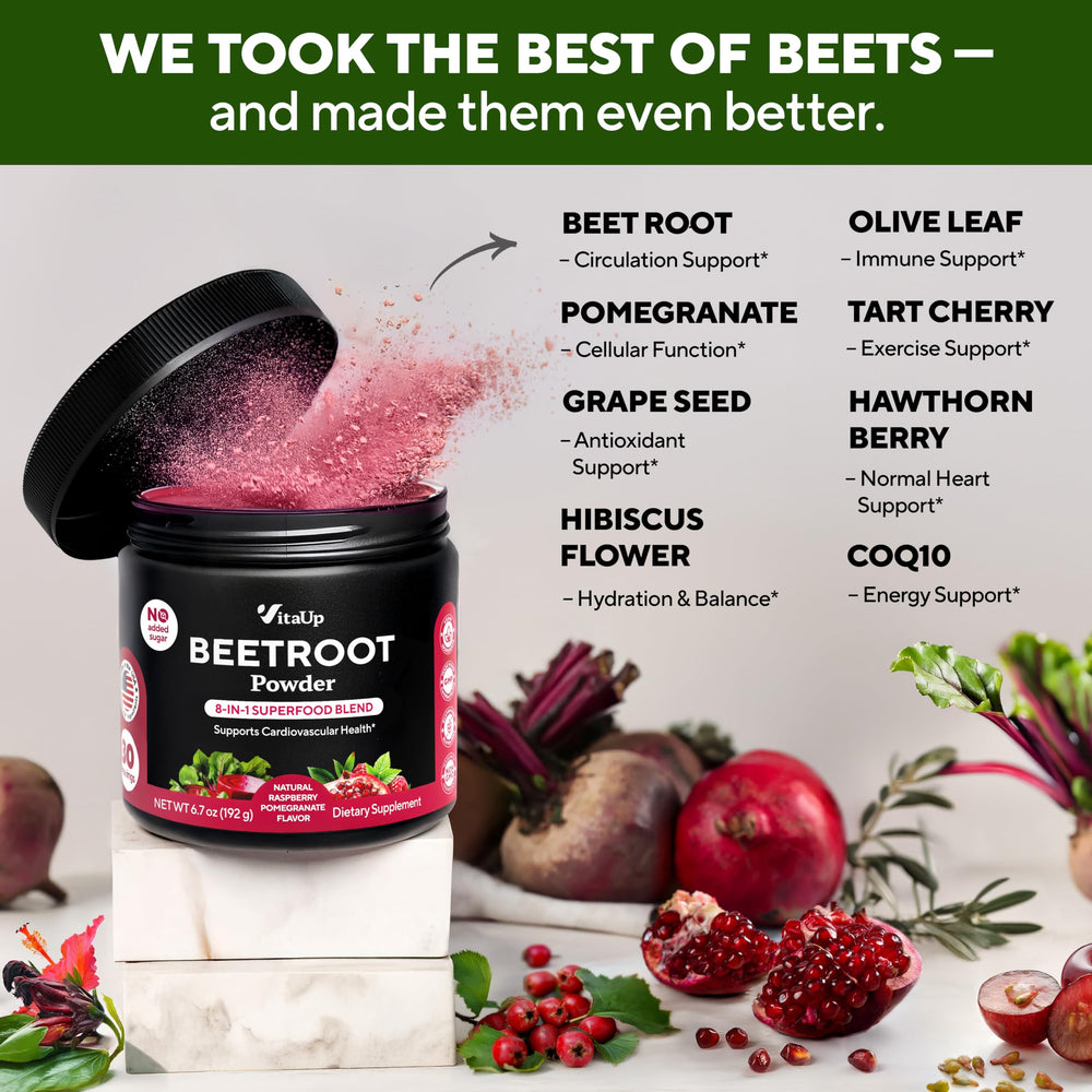 VitaUp mixed berry scoop showing sugar-free supplement ready for smoothies