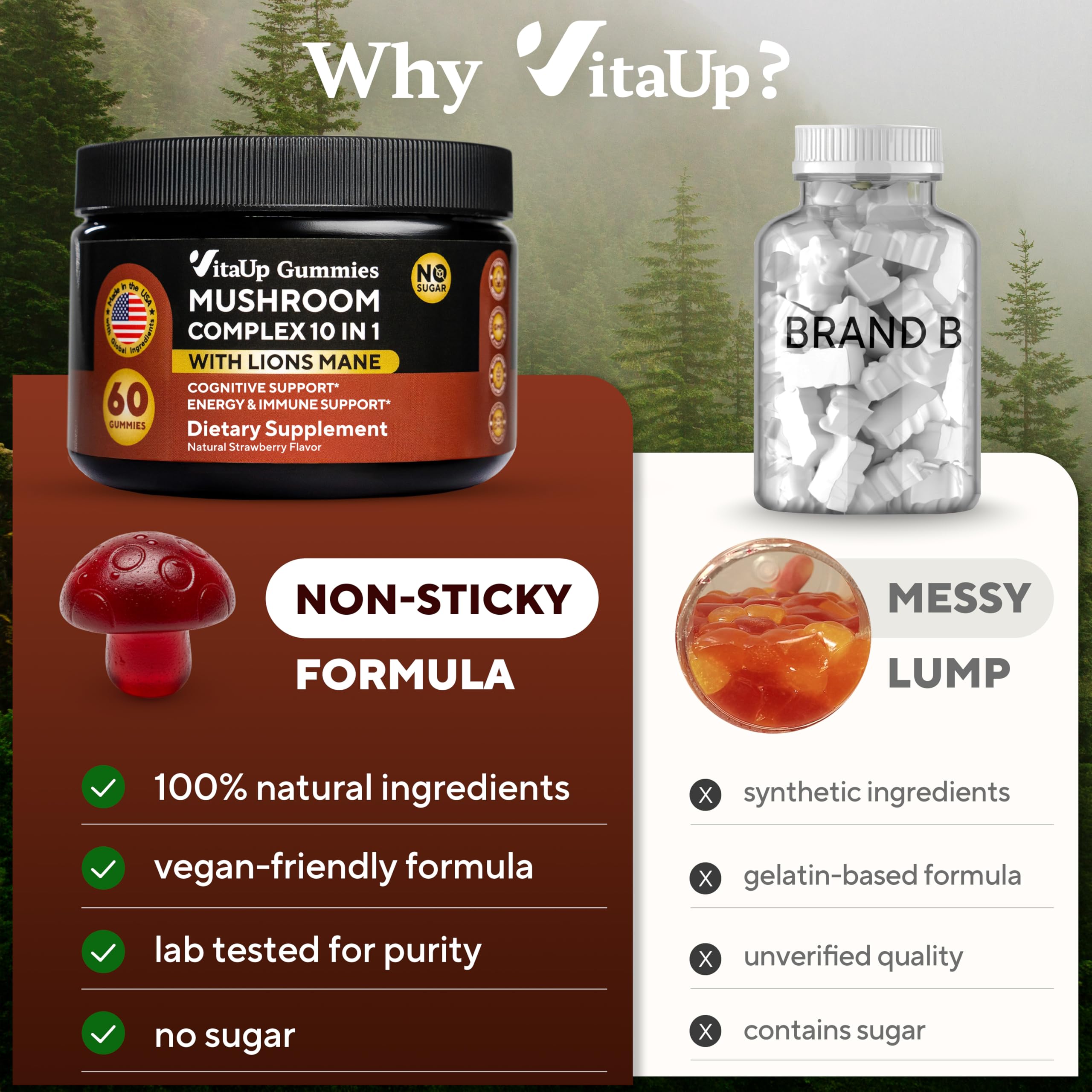 VitaUp Strawberry flavor close-up emphasizes tasty, sugar-free daily gummies