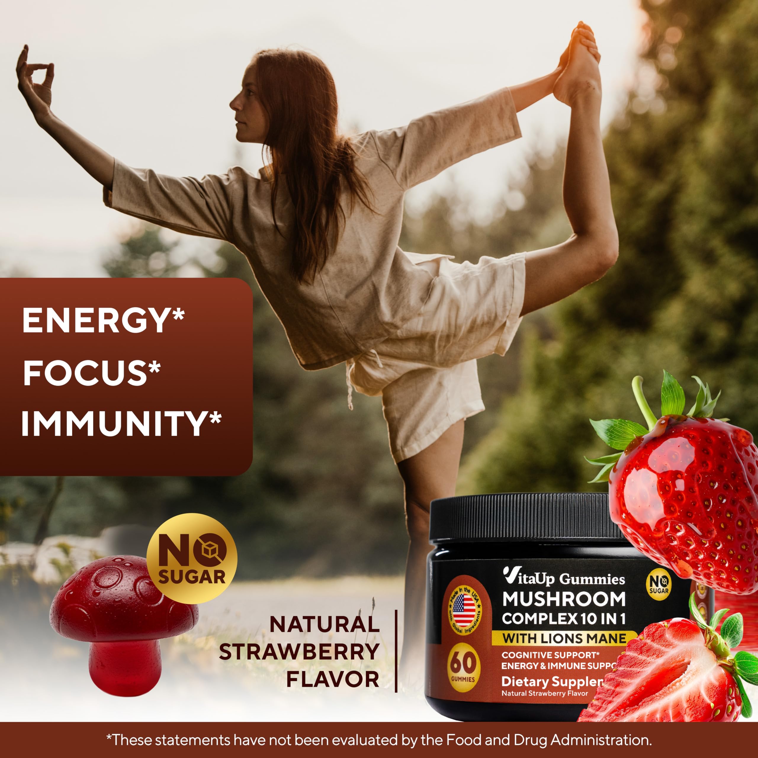 VitaUp Reishi immune-support imagery suggests mood balance and wellness