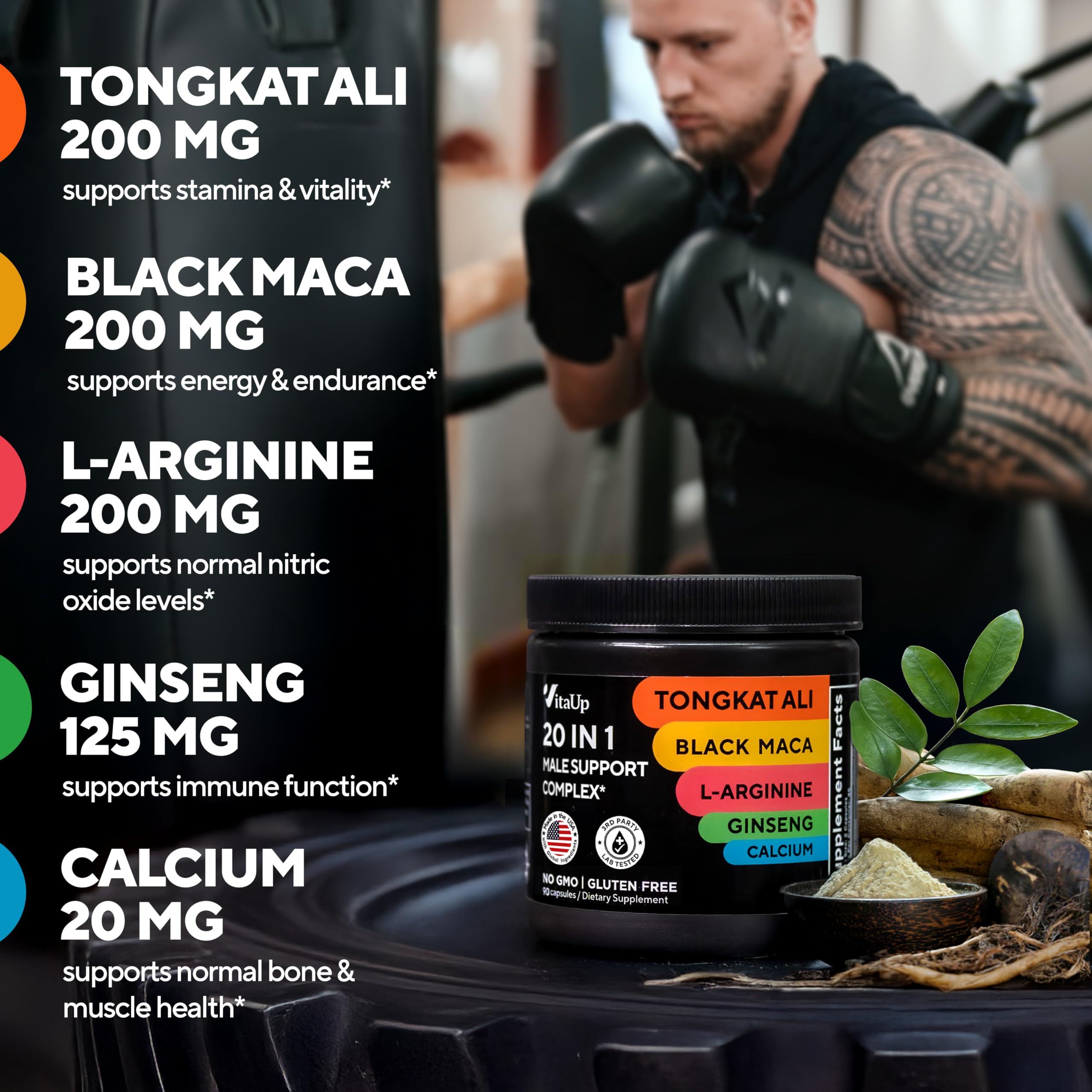 VitaUp Tongkat Ali capsules arranged for easy daily use supporting stamina