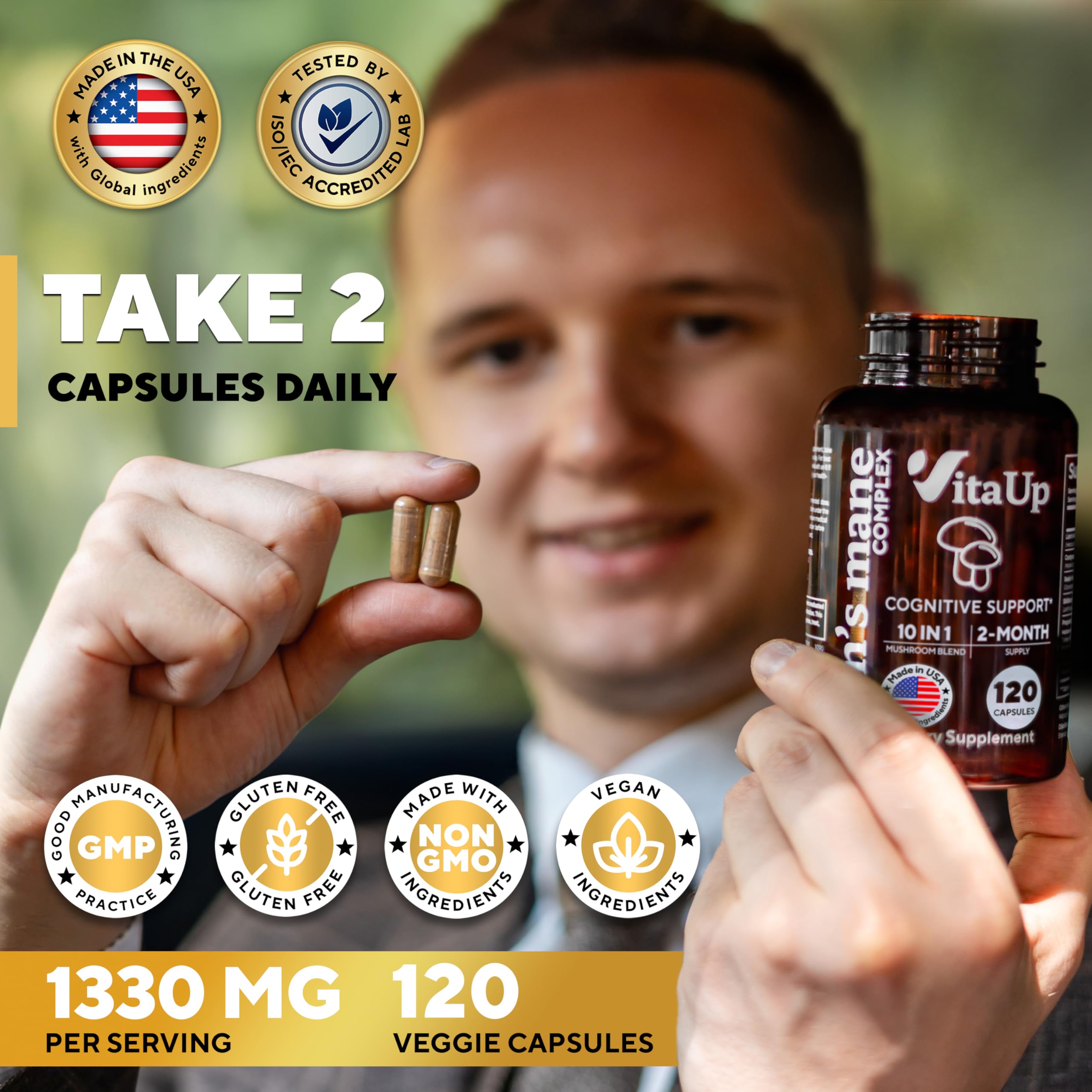 VitaUp USA-made facility badge signals quality on label.