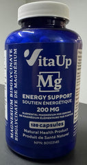 VitaUp Magnesium Glycinate 200mg capsules closeup, vegan chelated capsules for smooth absorption.