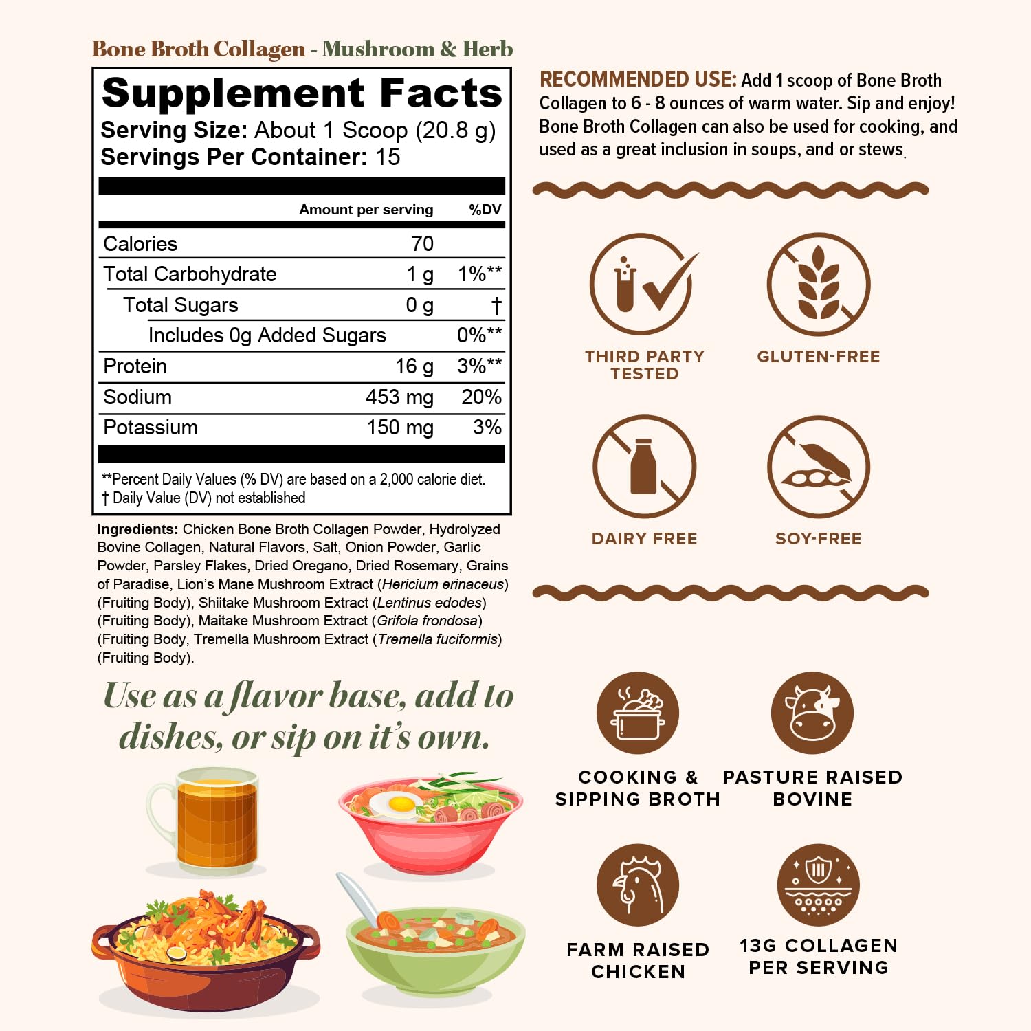 Scoop of Vitauthority collagen powder for a savory beverage
