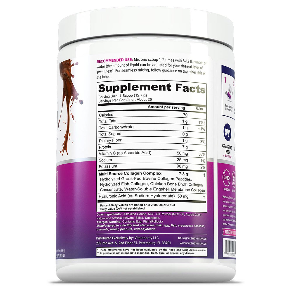 Vitauthority chocolate collagen shake in a glass with rich flavor