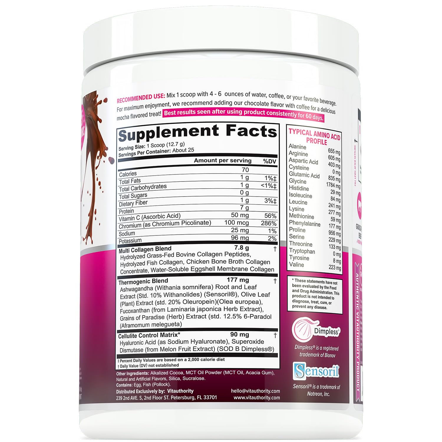 Vitauthority Collagen Peptides Chocolate being whisked into water for easy daily use.