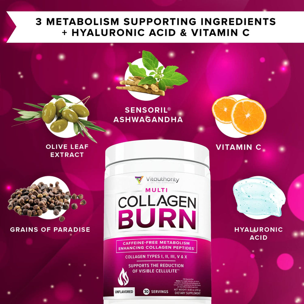 Vitauthority collagen powder close-up hints at beauty benefits for hair and skin.