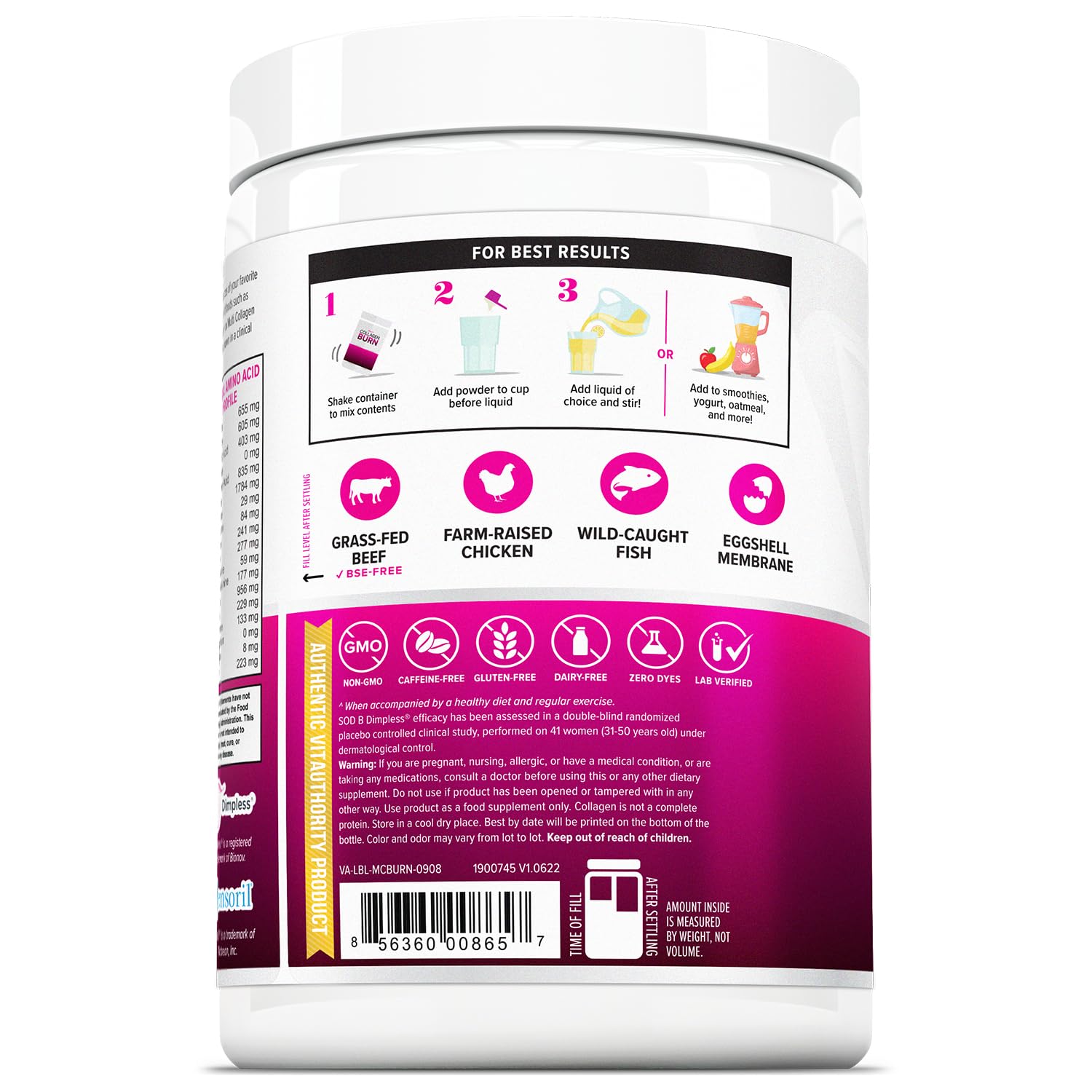 Vitauthority collagen powder in smoothie demonstrates versatile serving options.