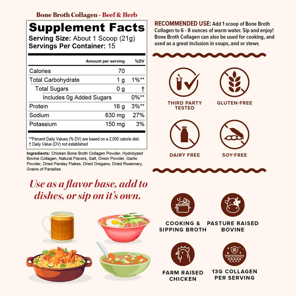 Hot water collagen drink by Vitauthority with savory beef flavor