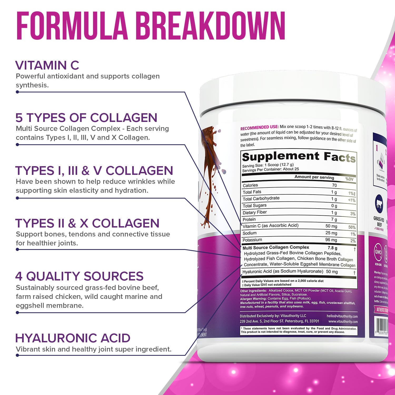 Vitauthority hyaluronic acid and vitamin C blend in a glass for hydration