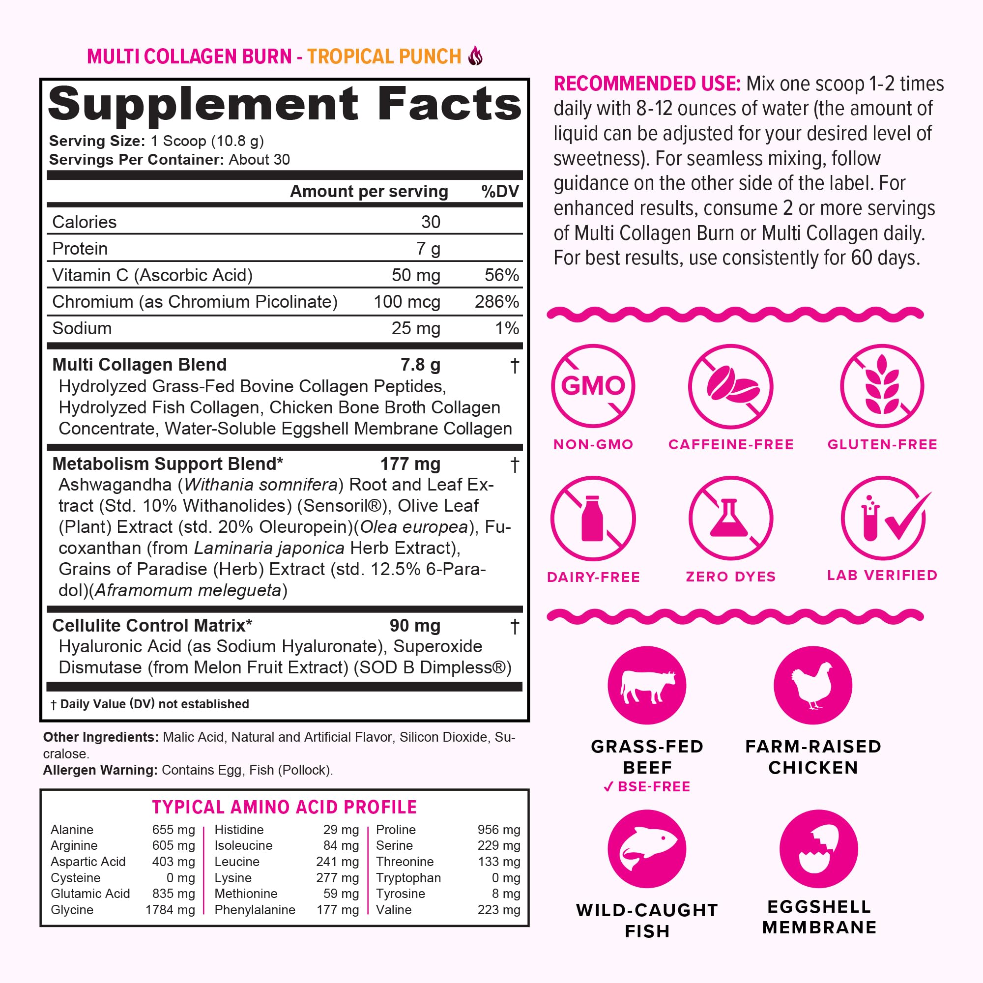 Vitauthority collagen powder tub front displays tropical punch flavor and multi-peptide blend.