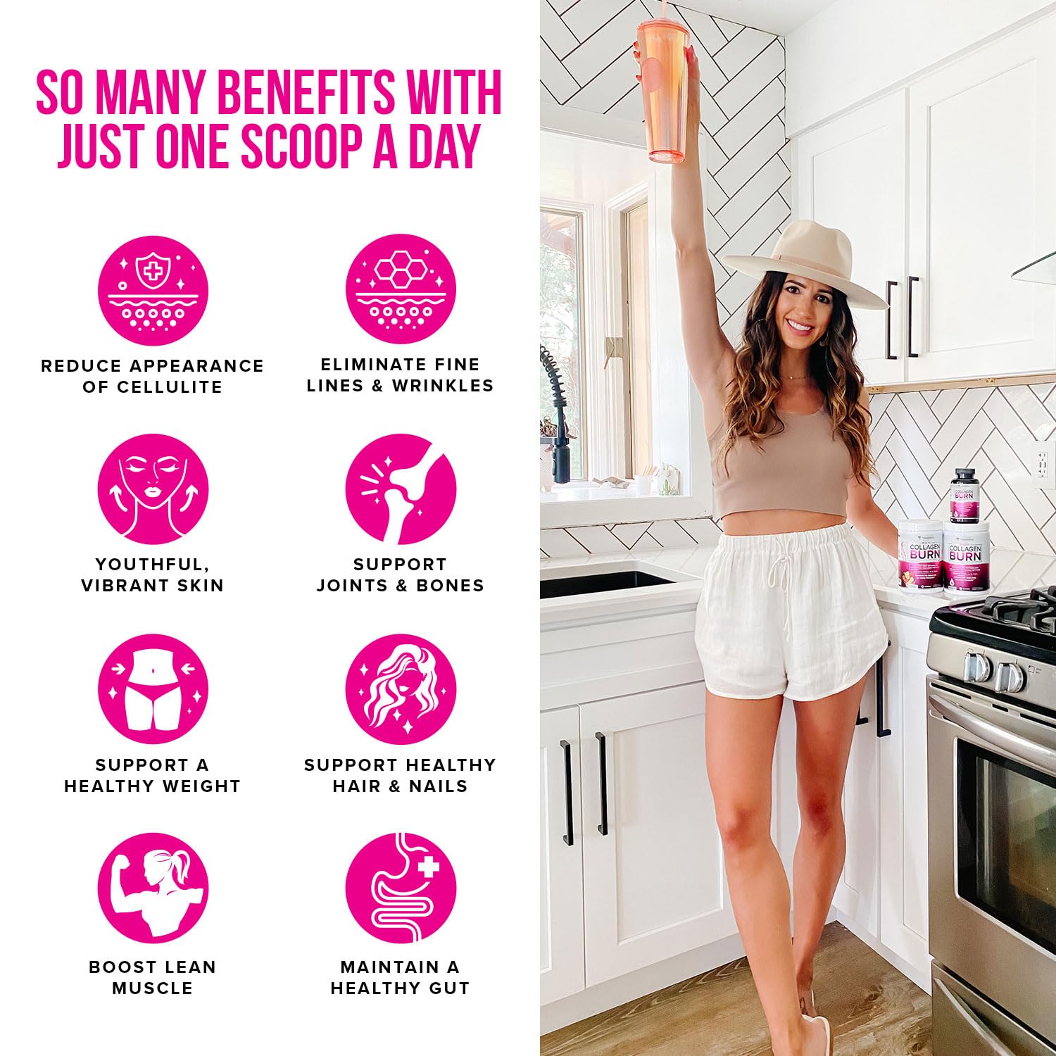 Close-up of tub lid and label emphasizing collagen peptides and beauty benefits.