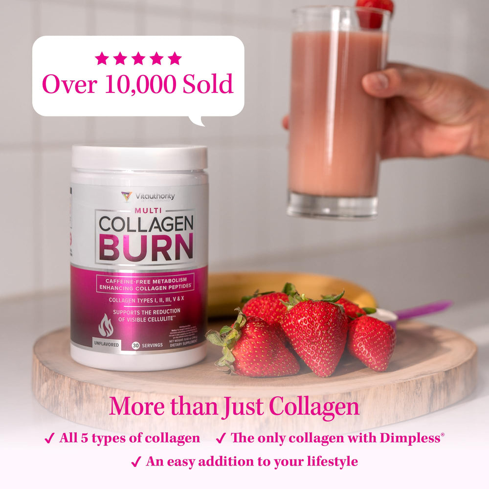 30-serving container of Vitauthority Multi Collagen Burn for daily use.
