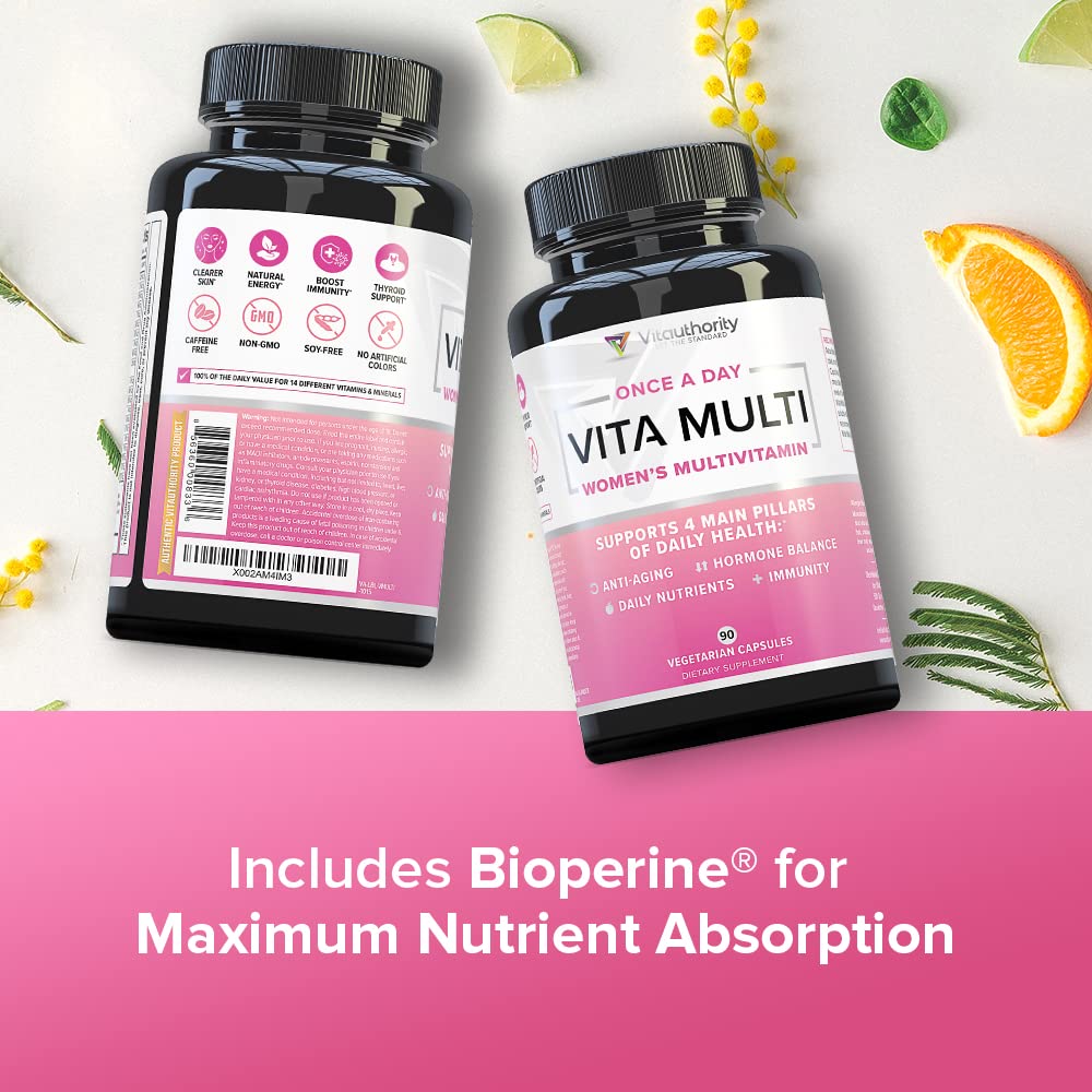 Vitauthority Multivitamin Women bottle on desk signaling stress support potential