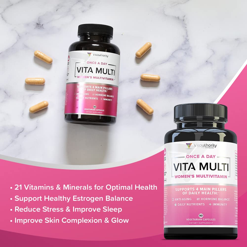 Vitauthority Multivitamin Women capsules close-up highlighting vitality