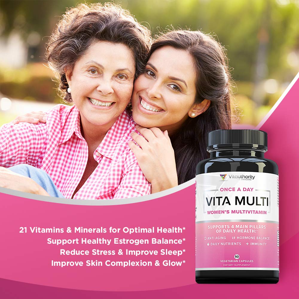 Vitauthority Multivitamin Women ingredient listing highlights DIM and Ashwagandha benefits