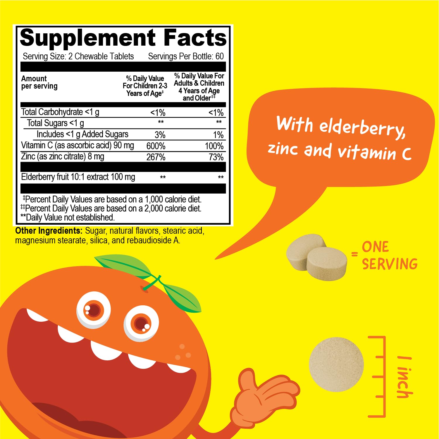 VitaWorks per-serving nutrition panel highlights vitamin C and zinc.