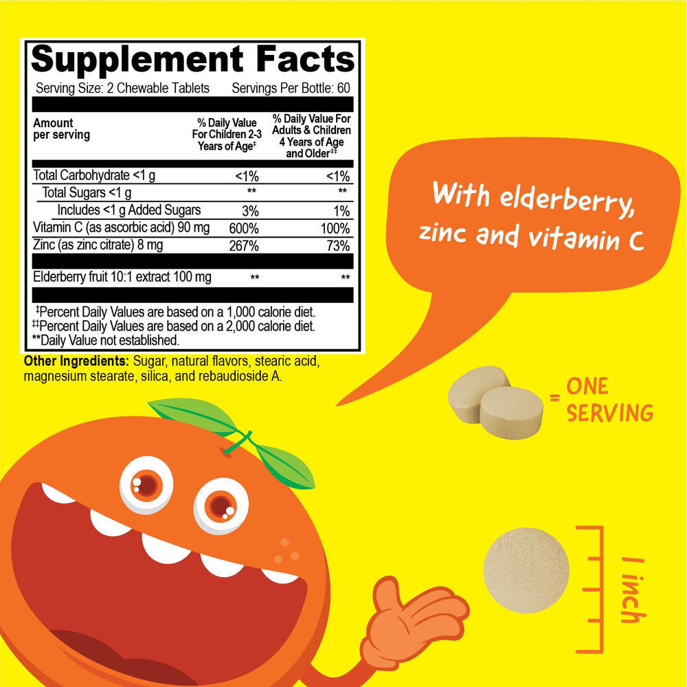 VitaWorks per-serving nutrition panel highlights vitamin C and zinc.