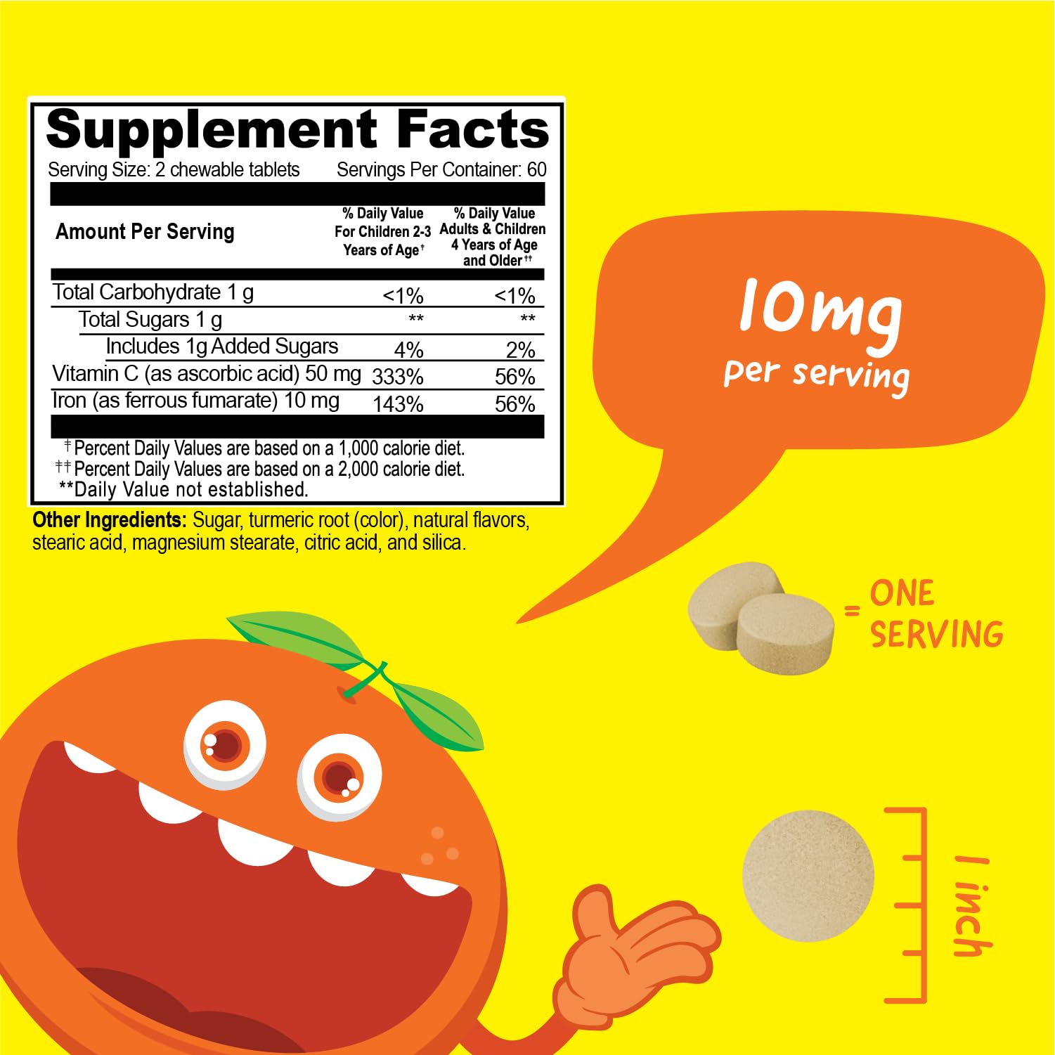VitaWorks Kids Iron orange-flavored chewables close-up highlighting tasty texture