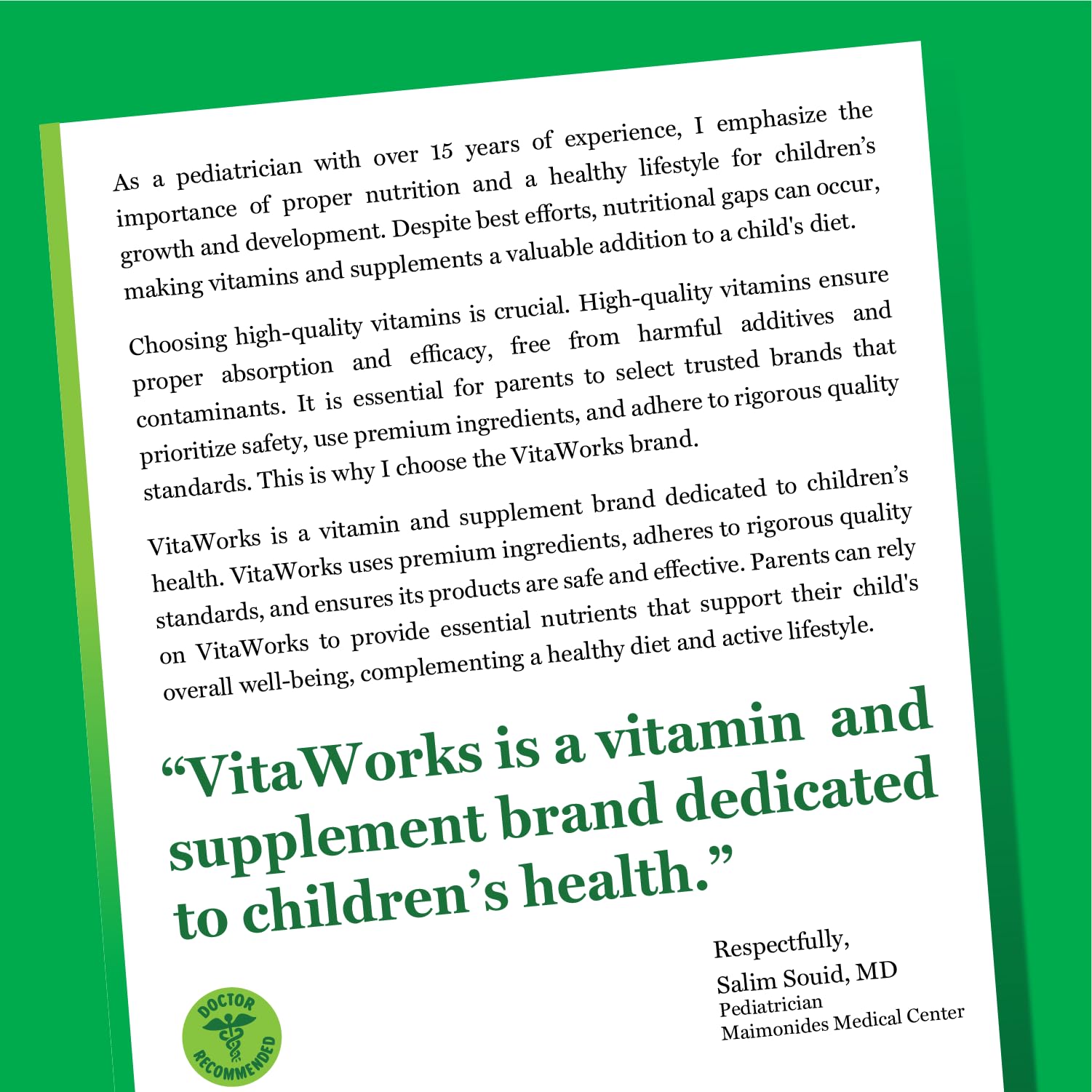 VitaWorks Kids Iron serving idea with a child taking a chewable after school