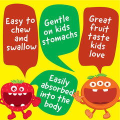 VitaWorks Kids Iron tablets close-up displaying 10 mg iron and 50 mg vitamin C per serving