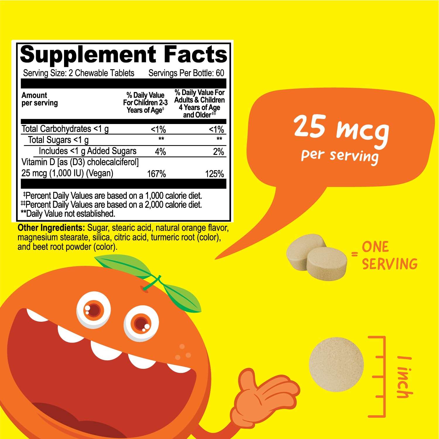 VitaWorks Kids Vitamin D bottle label detail highlighting 1000 IU per serving