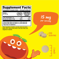 VitaWorks Kids Zinc 15 mg, textura masticable sabor cereza para consumo fácil.