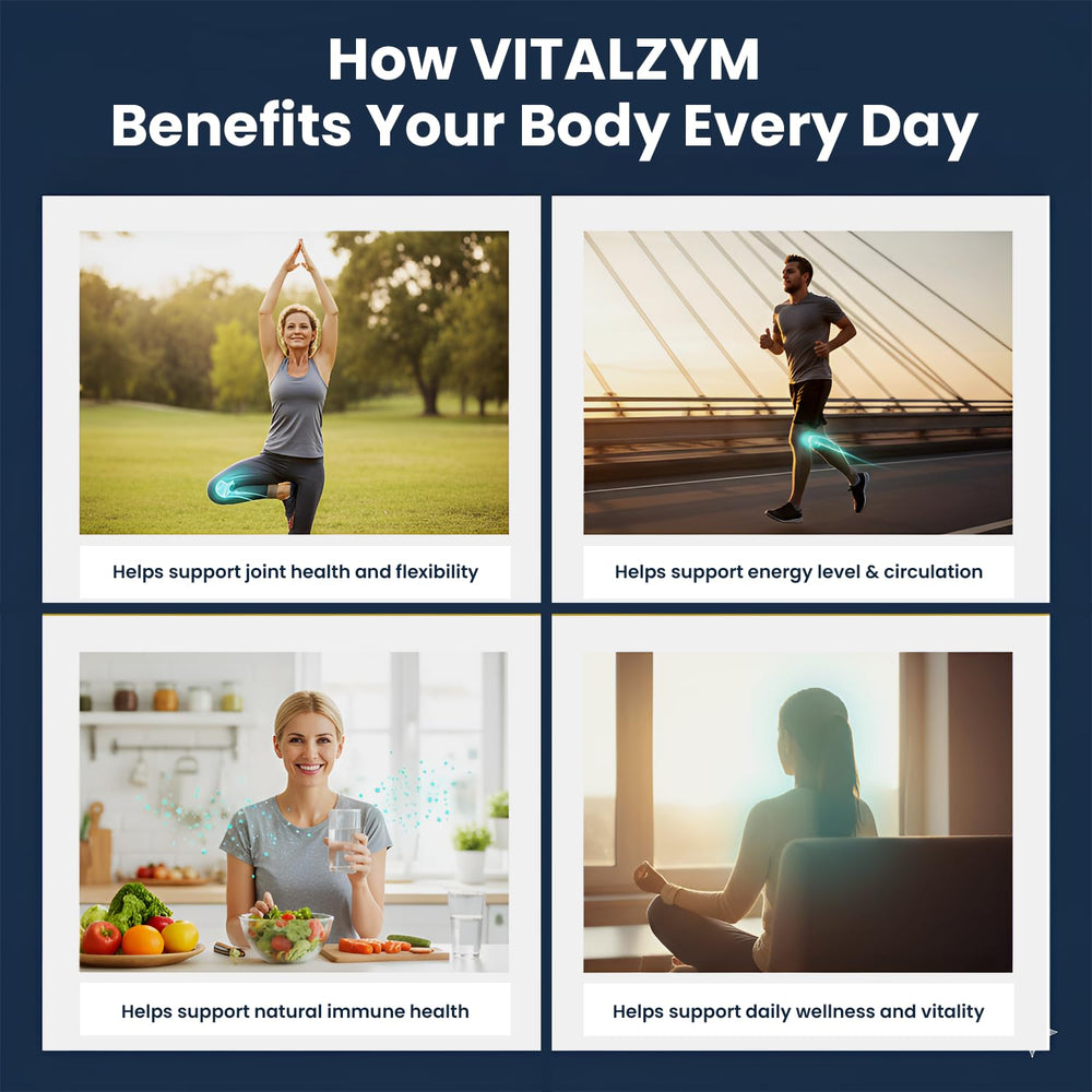 VITÄLZYM immune and joint support packaging suggesting holistic wellness
