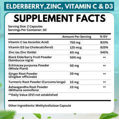 Vitboost Elderberry label close-up highlighting eight-ingredient immune formula
