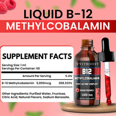 VITBOOST Raspberry B-12 Drops dropper close-up shows convenient sublingual use.